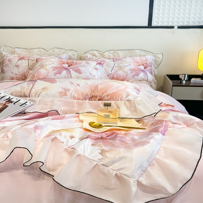 91家纺网 家纺一手货源 找家纺 凤杰家纺 2025新款玉锦缎夏被四件套 小乔春秋粉