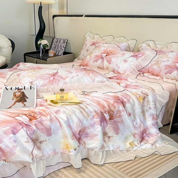 91家纺网 家纺一手货源 找家纺 凤杰家纺 2025新款玉锦缎夏被四件套 小乔春秋粉