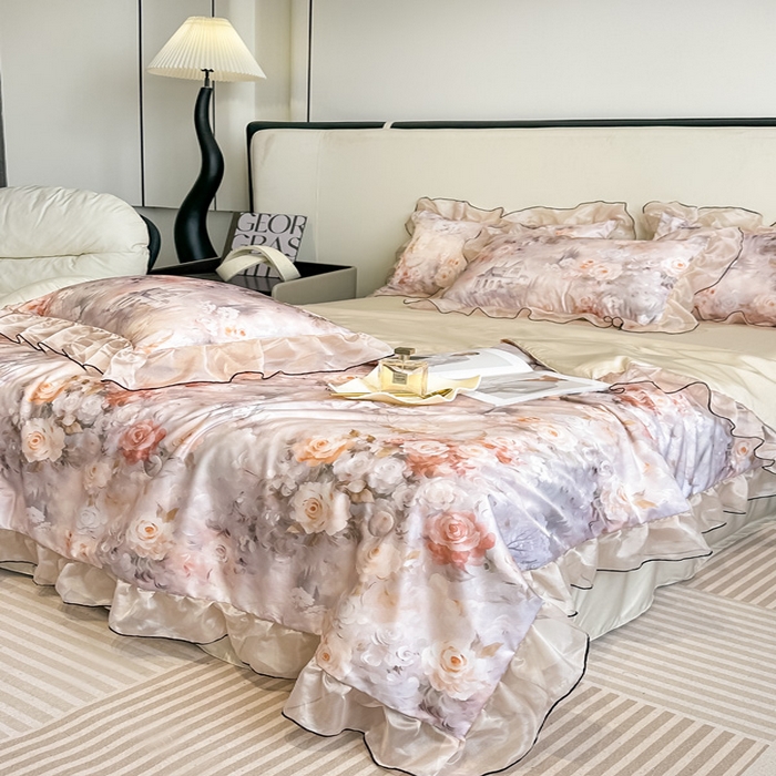 91家纺网 家纺一手货源 找家纺 凤杰家纺 2025新款玉锦缎夏被四件套 梦丽雅香槟金