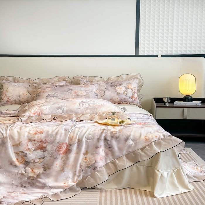 91家纺网 家纺一手货源 找家纺 凤杰家纺 2025新款玉锦缎夏被四件套 梦丽雅香槟金