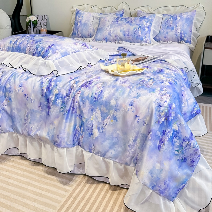 91家纺网 家纺一手货源 找家纺 凤杰家纺 2025新款玉锦缎夏被四件套 芳香蓝