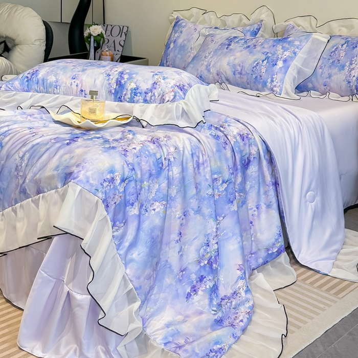 91家纺网 家纺一手货源 找家纺 凤杰家纺 2025新款玉锦缎夏被四件套 芳香蓝