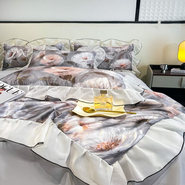 91家纺网 家纺一手货源 找家纺 凤杰家纺 2025新款玉锦缎夏被四件套 索莱亚灰