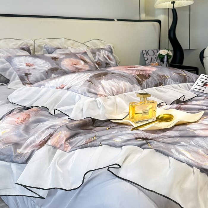 91家纺网 家纺一手货源 找家纺 凤杰家纺 2025新款玉锦缎夏被四件套 索莱亚灰