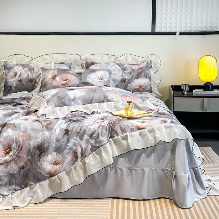 91家纺网 家纺一手货源 找家纺 凤杰家纺 2025新款玉锦缎夏被四件套 索莱亚灰