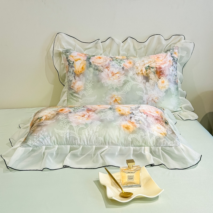 91家纺网 家纺一手货源 找家纺 凤杰家纺 2025新款玉锦缎夏被四件套 花旦绿