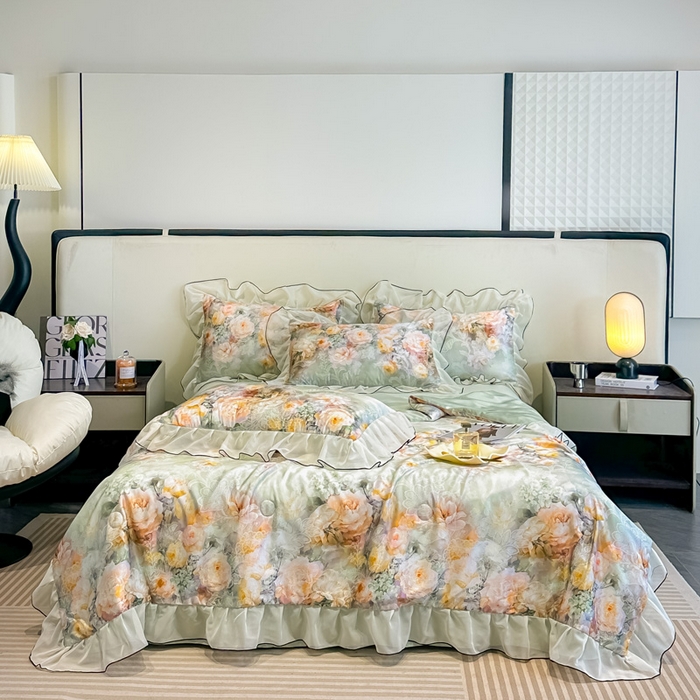 凤杰家纺 2025新款玉锦缎夏被四件套 花旦绿