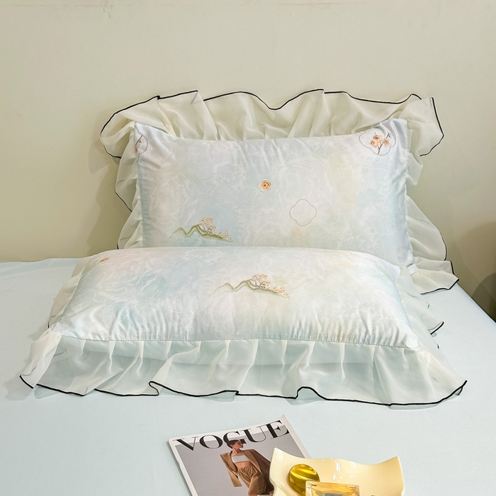 91家纺网 家纺一手货源 找家纺 凤杰家纺 2025新款玉锦缎夏被四件套 梅花蓝