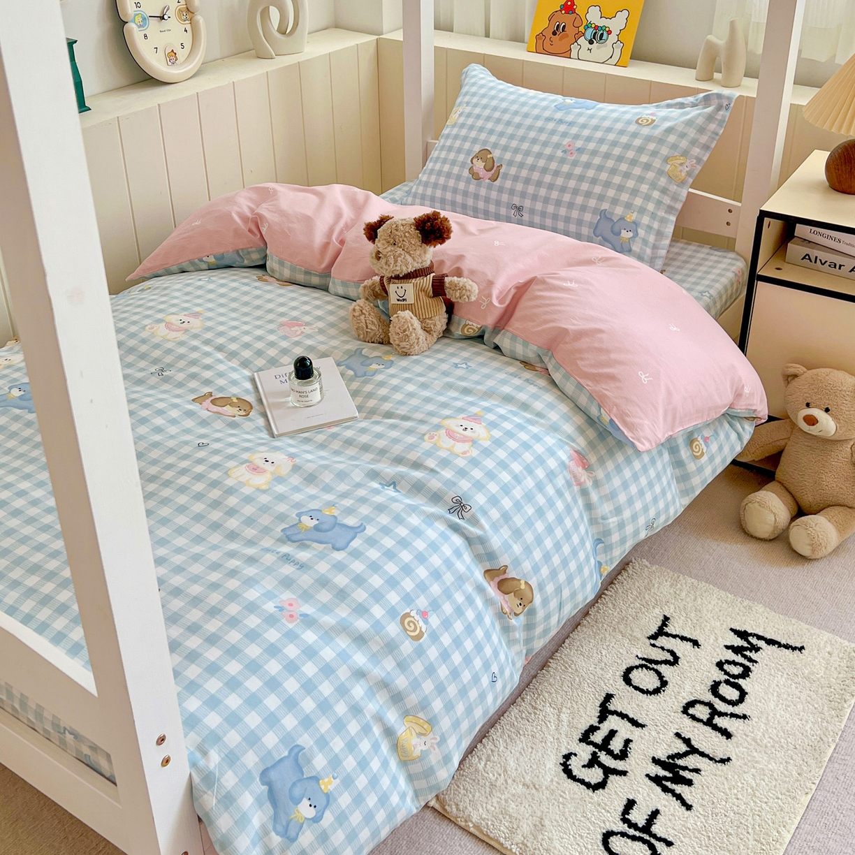 91家纺网 家纺一手货源 找家纺 春雨家居 2025新款学生季全棉三件套（预留缩水） 4.星星发夹狗