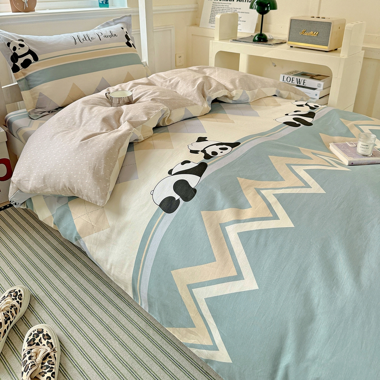 91家纺网 家纺一手货源 找家纺 依庭 2025新款全棉印花学生三件套宿舍三件套全棉三件套纯棉三件套 休闲熊猫