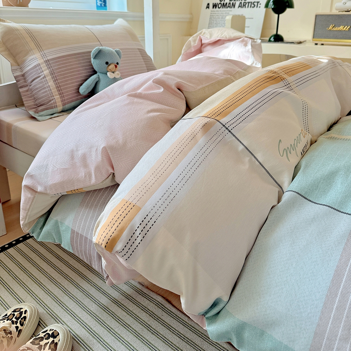 91家纺网 家纺一手货源 找家纺 依庭 2025新款全棉印花学生三件套宿舍三件套全棉三件套纯棉三件套 阳光沙漠