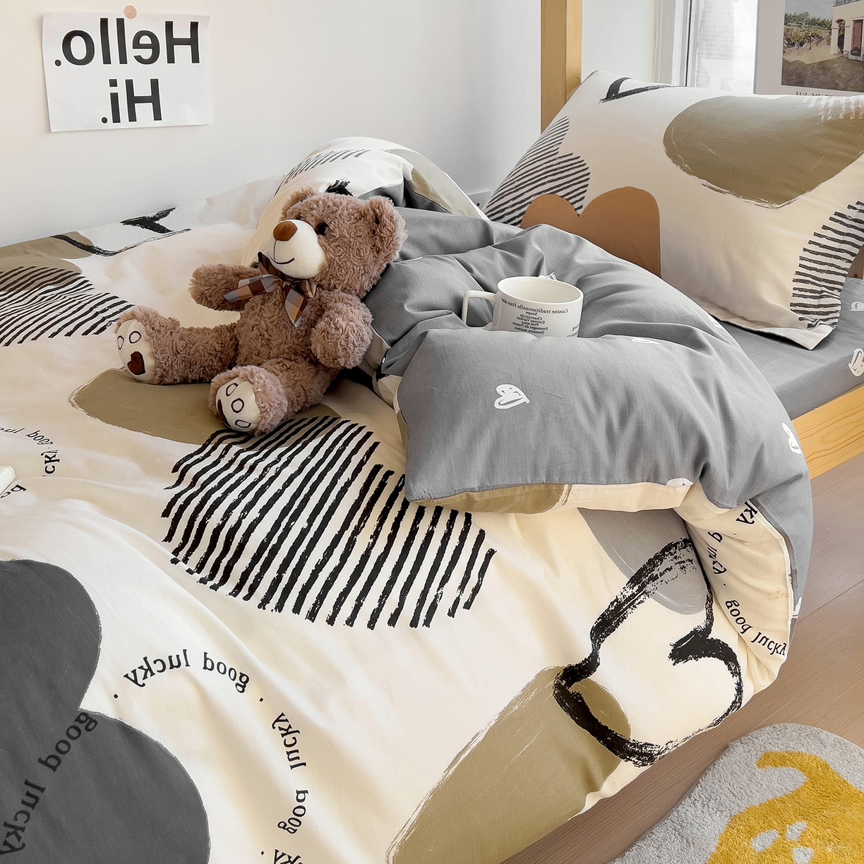 91家纺网 家纺一手货源 找家纺 依庭 2025新款全棉印花学生三件套宿舍三件套全棉三件套纯棉三件套 卡布奇诺