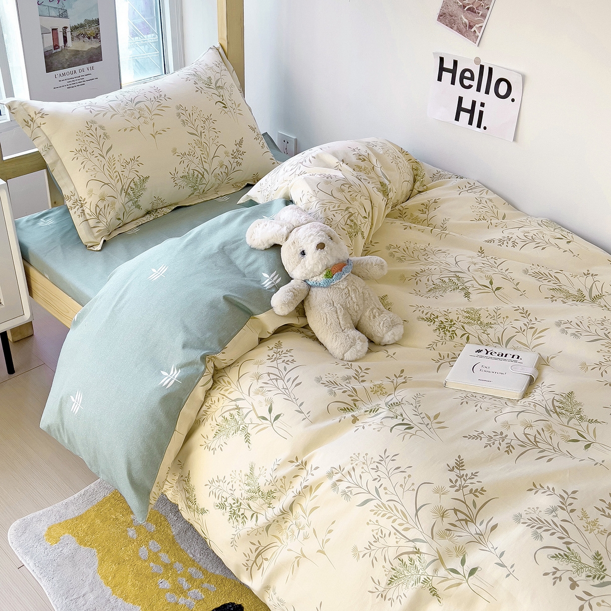 91家纺网 家纺一手货源 找家纺 依庭 2025新款全棉印花学生三件套宿舍三件套全棉三件套纯棉三件套 仙草