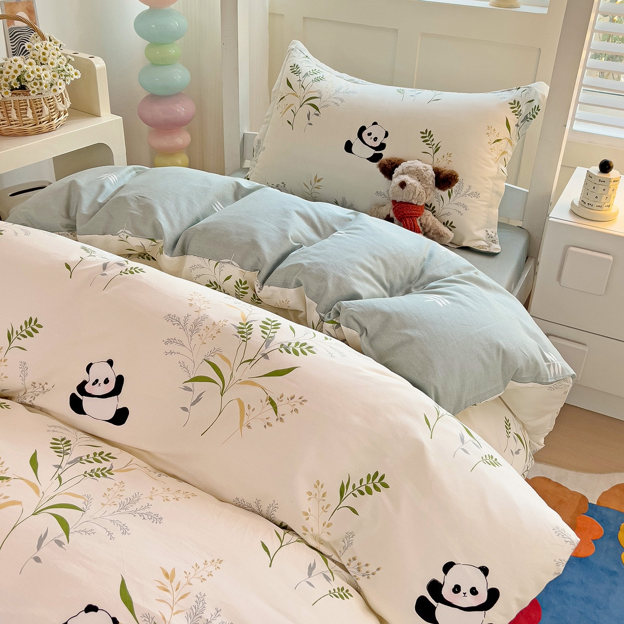 91家纺网 家纺一手货源 找家纺 依庭 2025新款全棉印花学生三件套宿舍三件套全棉三件套纯棉三件套 熊猫仔仔