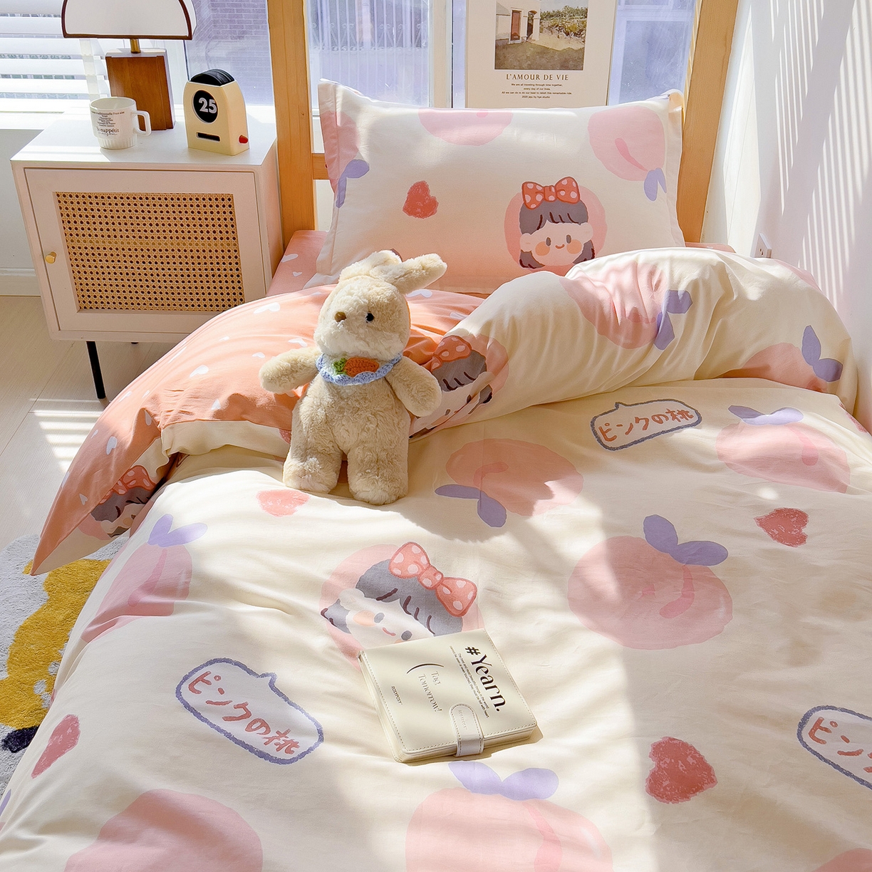 91家纺网 家纺一手货源 找家纺 依庭 2025新款全棉印花学生三件套宿舍三件套全棉三件套纯棉三件套 粉桃公主