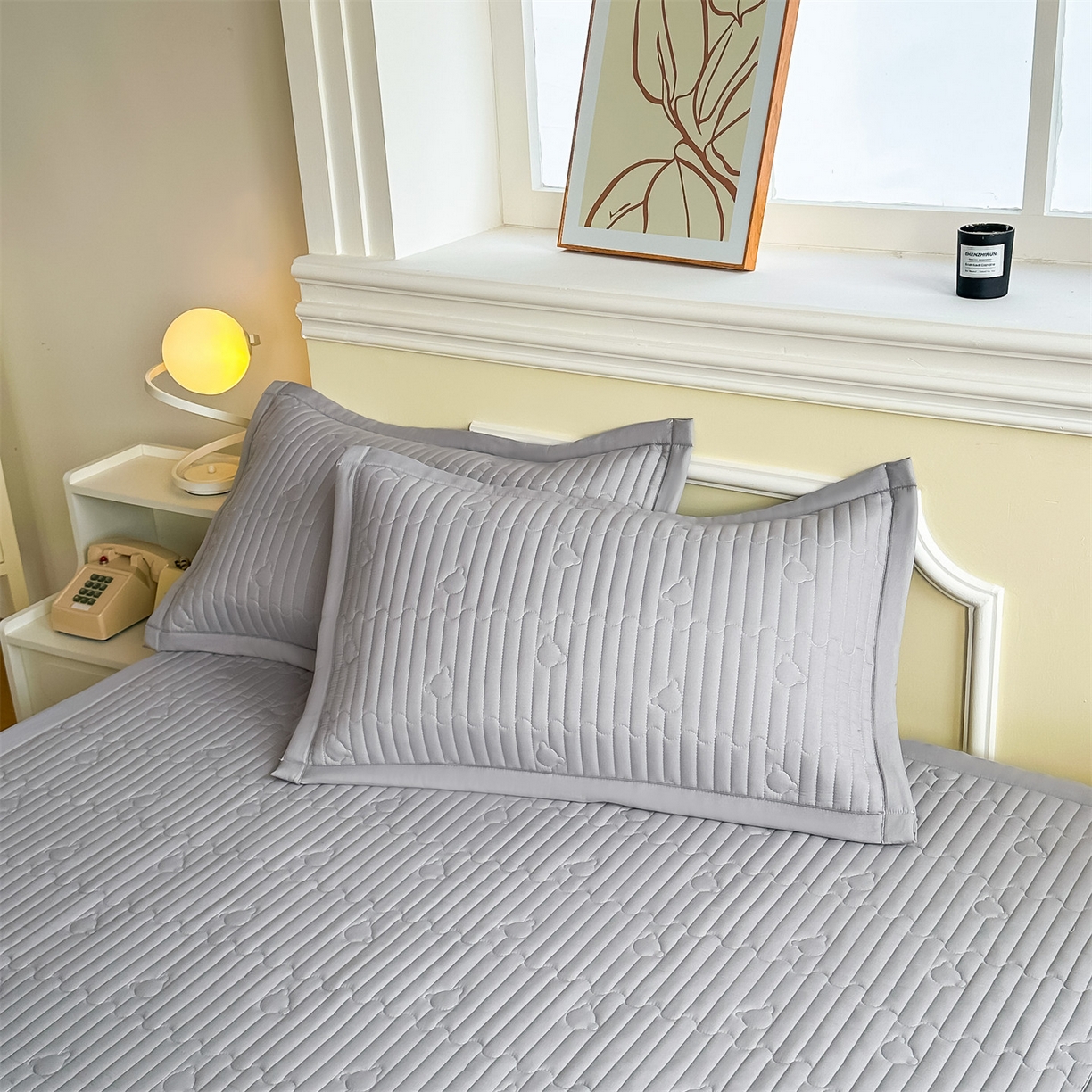 91家纺网 家纺一手货源 找家纺 雯豆家纺 2025新款加厚夹棉床褥子防滑床垫床护垫纯色素色绗缝垫子 爱心熊-床褥款暮云灰