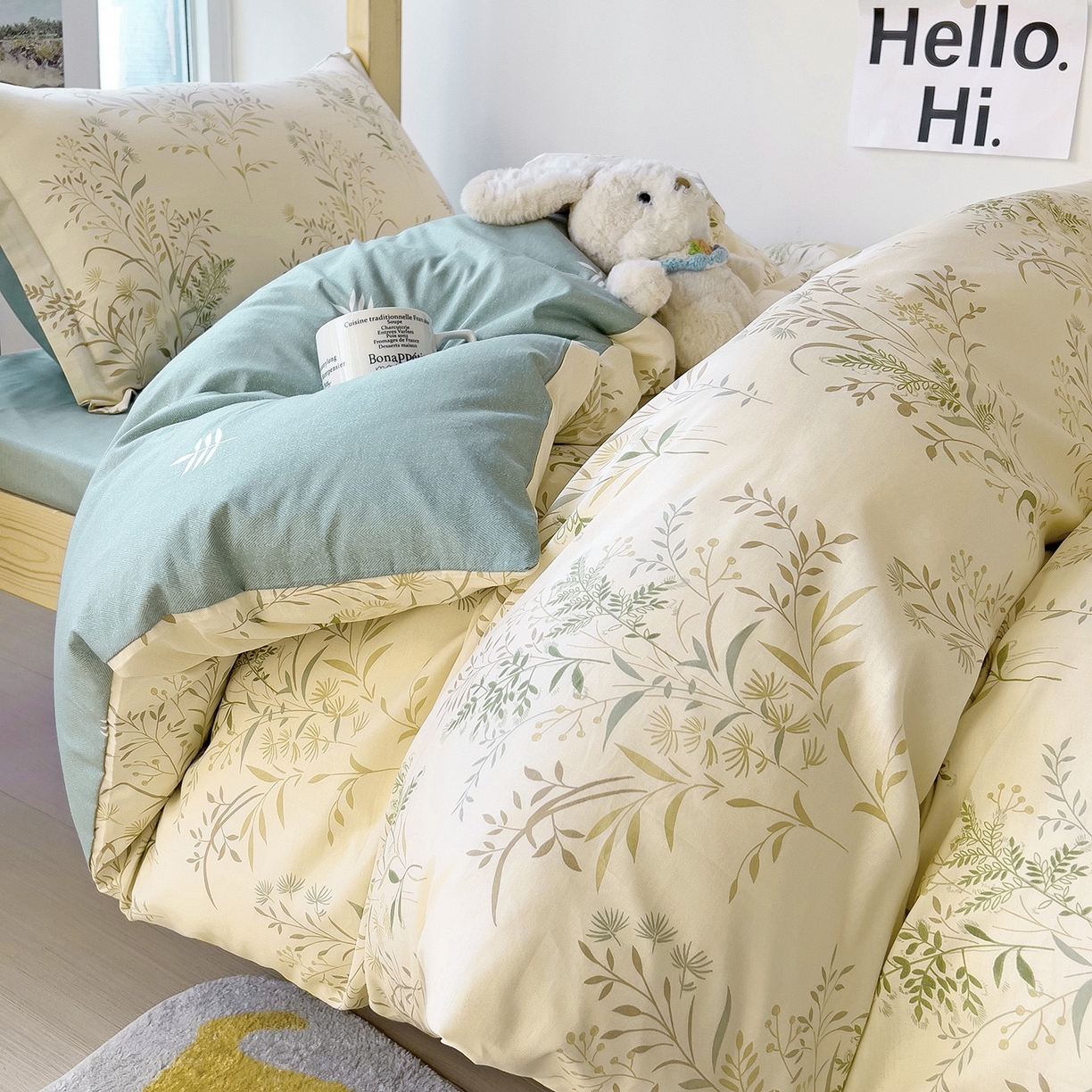 91家纺网 家纺一手货源 找家纺 依庭 2025新款全棉印花学生三件套宿舍三件套全棉三件套纯棉三件套 仙草