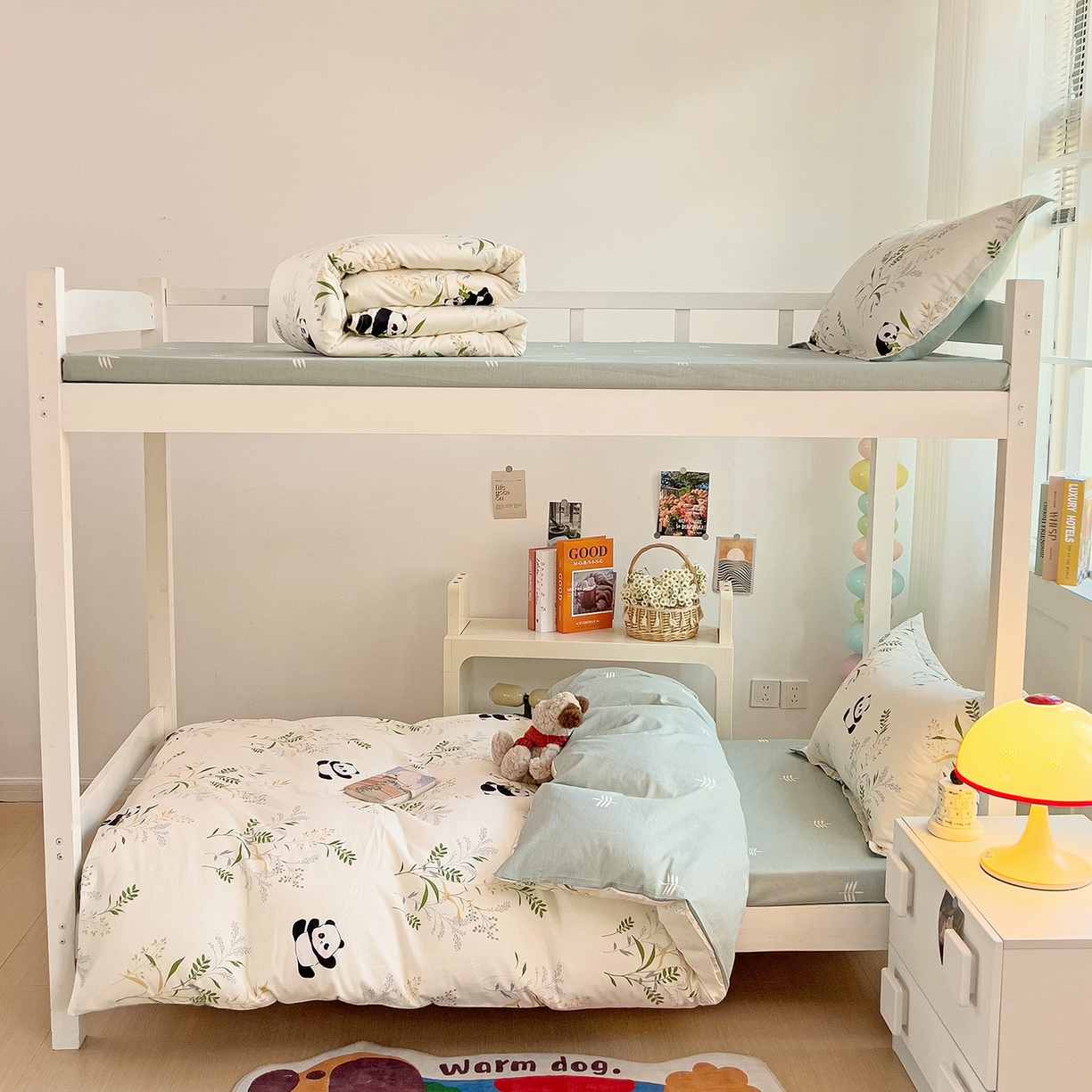 91家纺网 家纺一手货源 找家纺 依庭 2025新款全棉印花学生三件套宿舍三件套全棉三件套纯棉三件套 熊猫仔仔