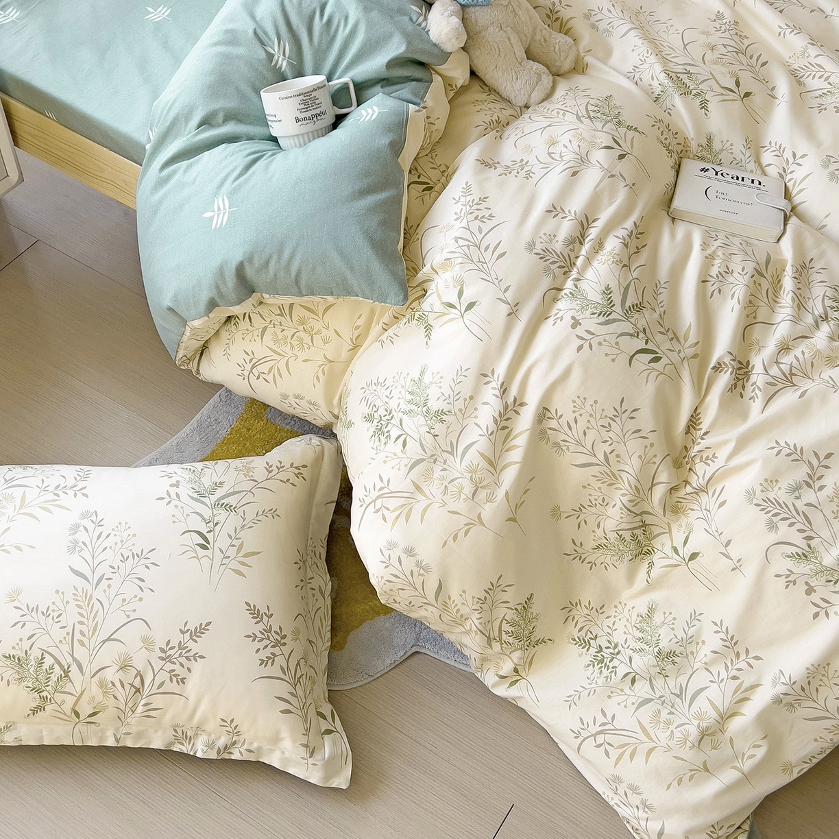 91家纺网 家纺一手货源 找家纺 依庭 2025新款全棉印花学生三件套宿舍三件套全棉三件套纯棉三件套 仙草