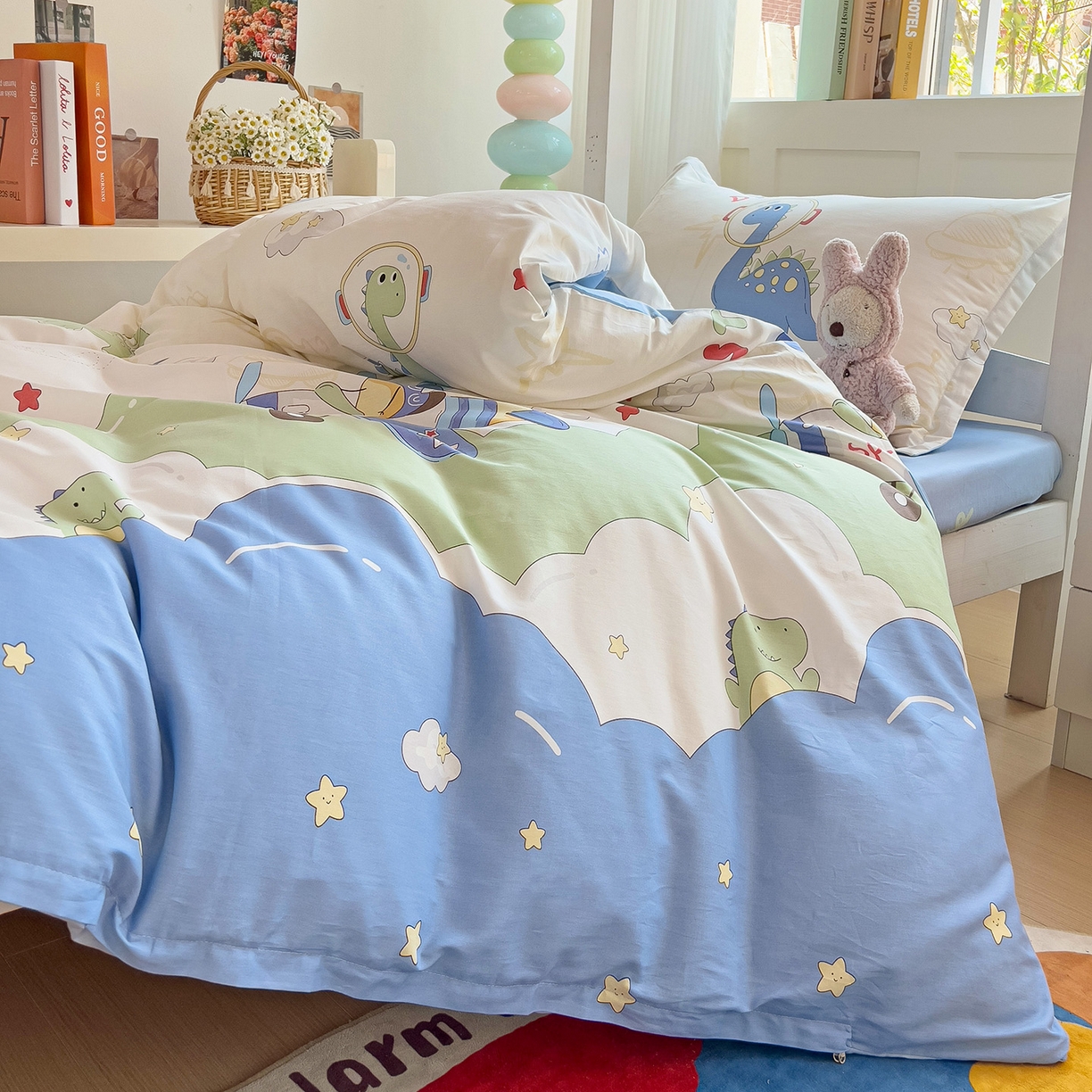 91家纺网 家纺一手货源 找家纺 依庭 2025新款全棉印花学生三件套宿舍三件套全棉三件套纯棉三件套 遨游太空