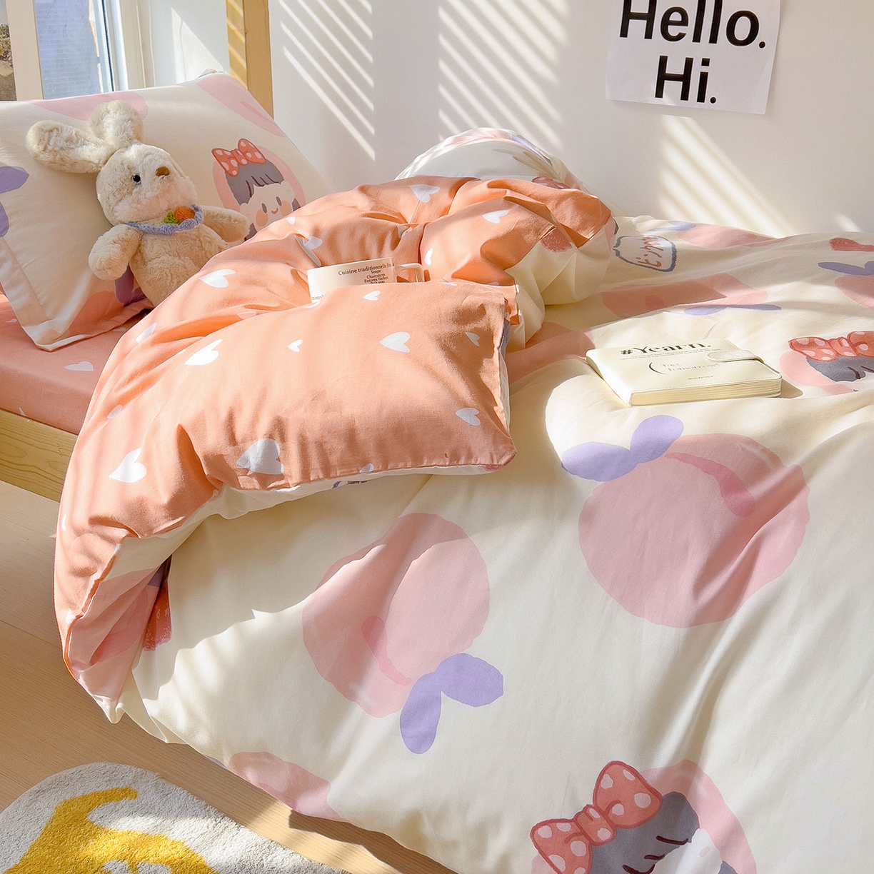 91家纺网 家纺一手货源 找家纺 依庭 2025新款全棉印花学生三件套宿舍三件套全棉三件套纯棉三件套 粉桃公主