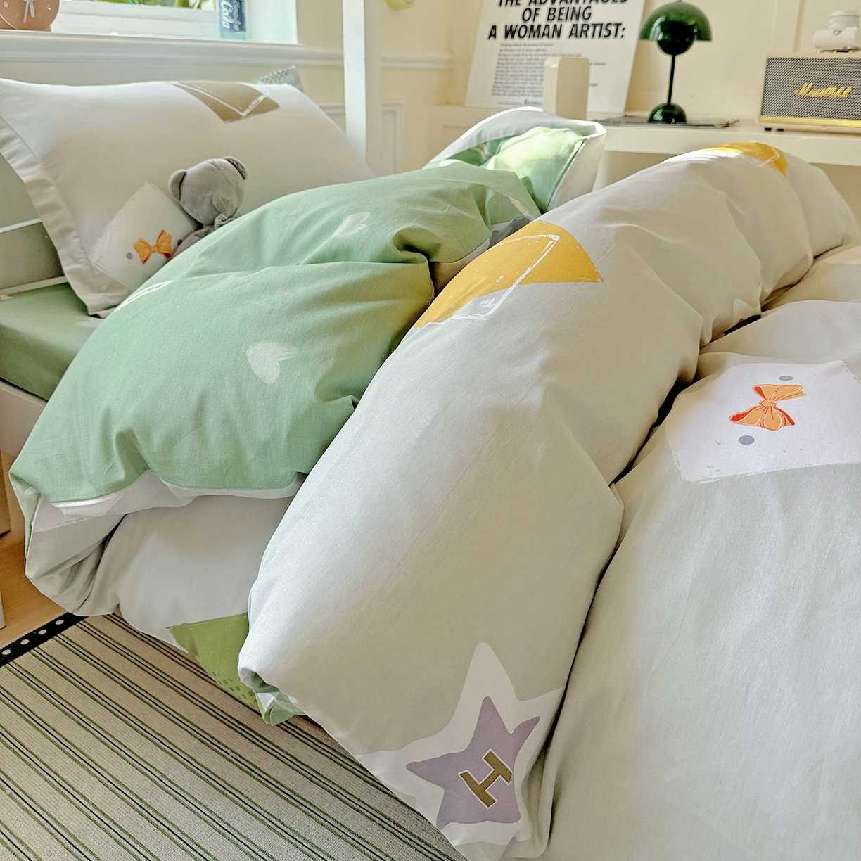 91家纺网 家纺一手货源 找家纺 依庭 2025新款全棉印花学生三件套宿舍三件套全棉三件套纯棉三件套 星烁