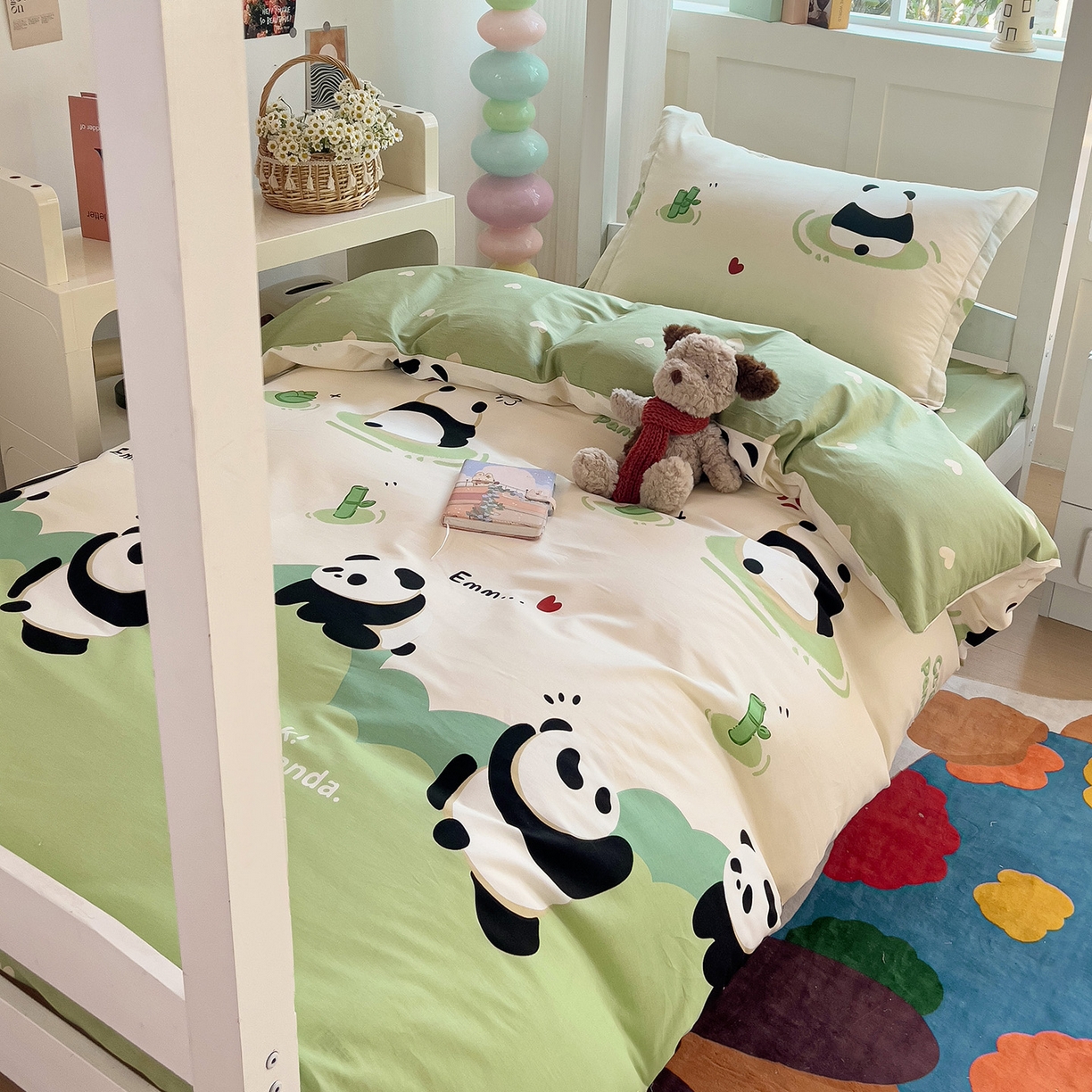 91家纺网 家纺一手货源 找家纺 依庭 2025新款全棉印花学生三件套宿舍三件套全棉三件套纯棉三件套 熊猫乐园