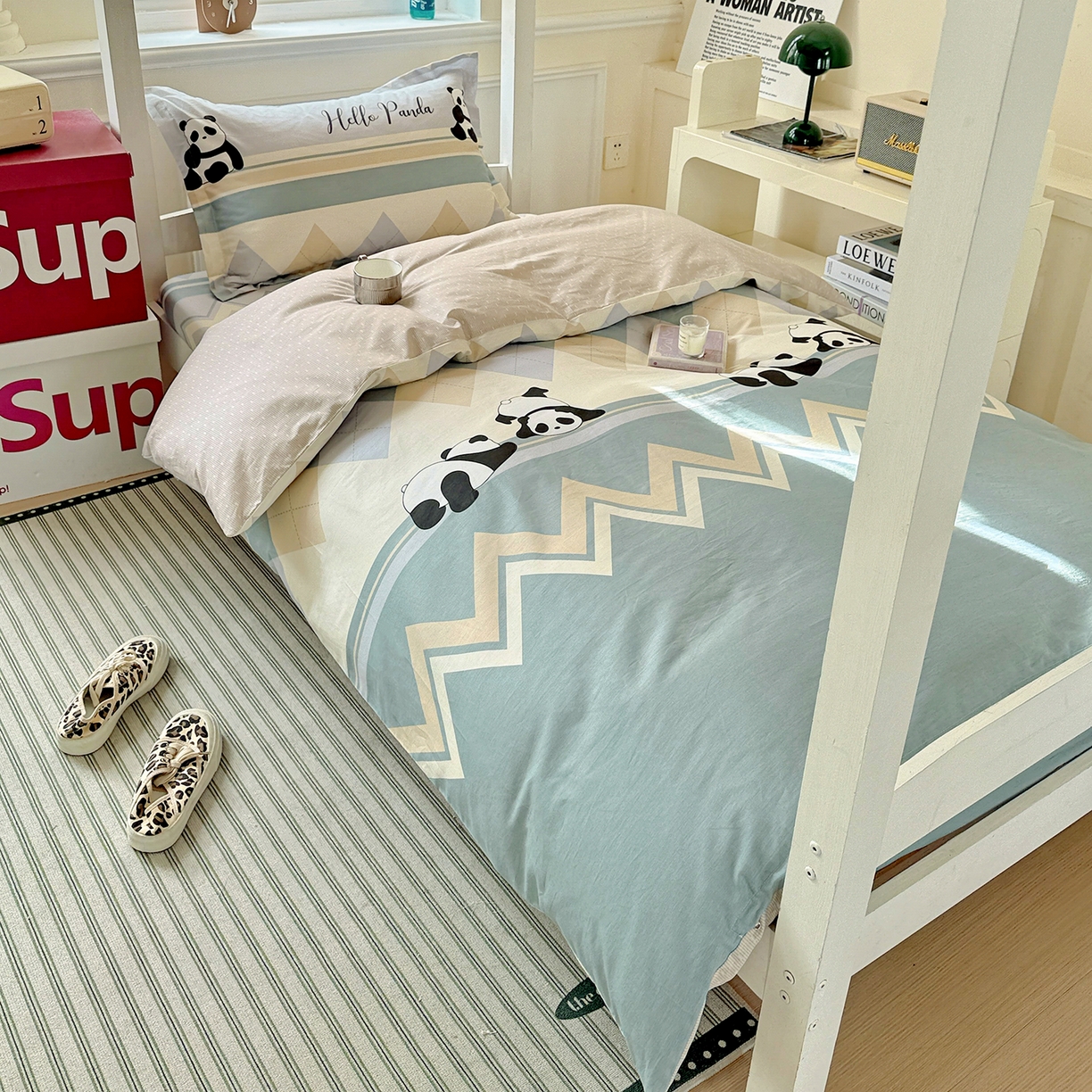 91家纺网 家纺一手货源 找家纺 依庭 2025新款全棉印花学生三件套宿舍三件套全棉三件套纯棉三件套 休闲熊猫