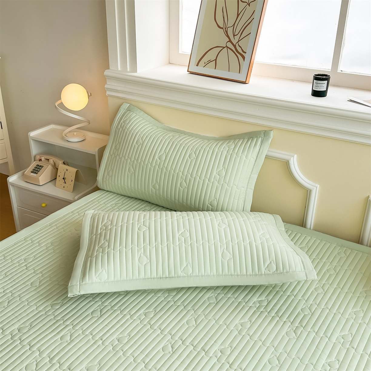 91家纺网 家纺一手货源 找家纺 雯豆家纺 2025新款加厚夹棉床褥子防滑床垫床护垫纯色素色绗缝垫子 爱心熊-床褥款清雅绿