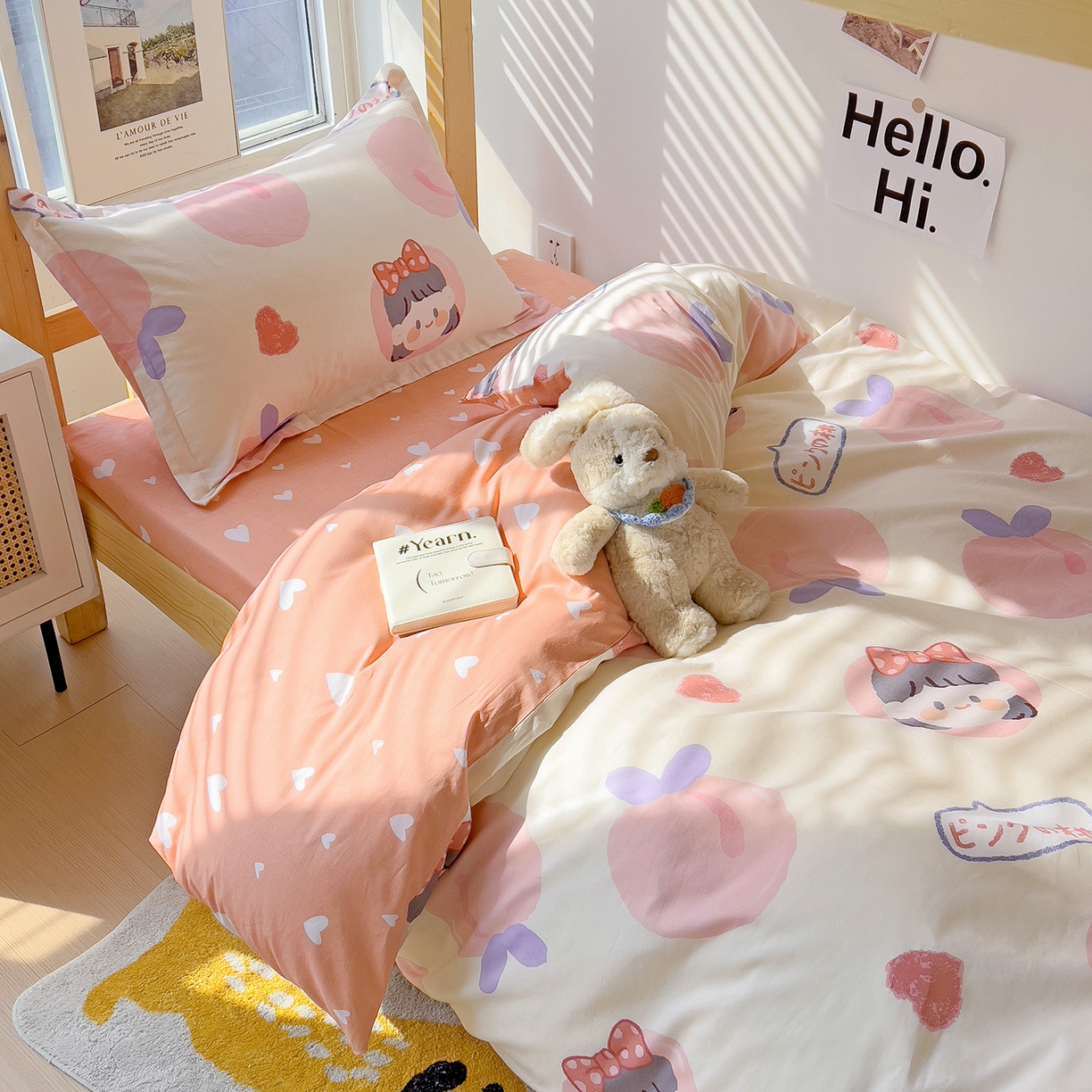 91家纺网 家纺一手货源 找家纺 依庭 2025新款全棉印花学生三件套宿舍三件套全棉三件套纯棉三件套 粉桃公主