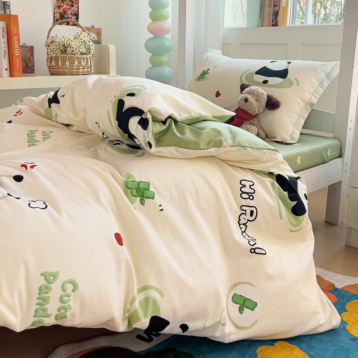 91家纺网 家纺一手货源 找家纺 依庭 2025新款全棉印花学生三件套宿舍三件套全棉三件套纯棉三件套 熊猫乐园