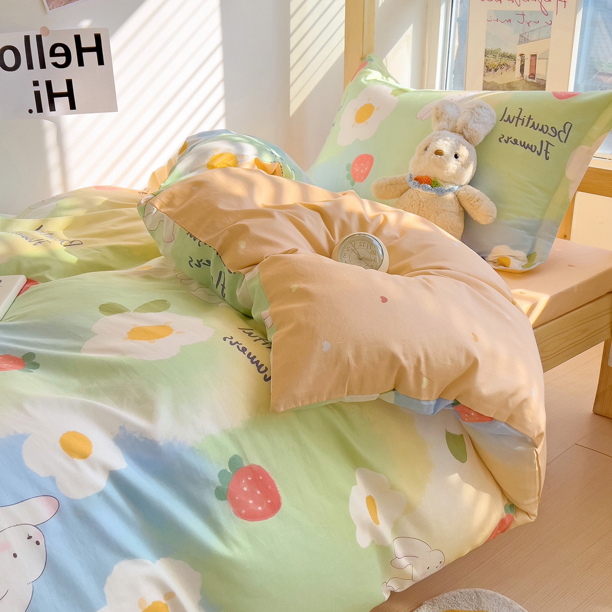 91家纺网 家纺一手货源 找家纺 依庭 2025新款全棉印花学生三件套宿舍三件套全棉三件套纯棉三件套 花蜜草莓