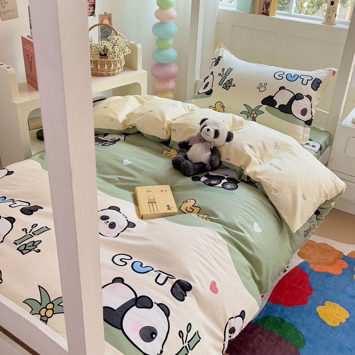 91家纺网 家纺一手货源 找家纺 依庭 2025新款全棉印花学生三件套宿舍三件套全棉三件套纯棉三件套 熊猫溪水