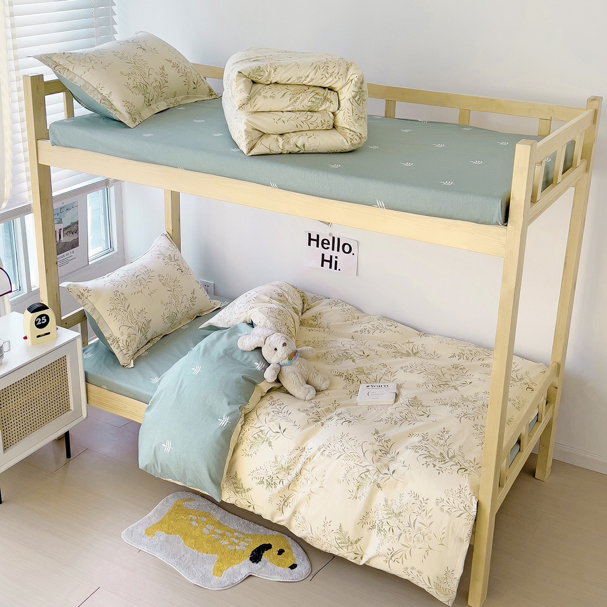 91家纺网 家纺一手货源 找家纺 依庭 2025新款全棉印花学生三件套宿舍三件套全棉三件套纯棉三件套 仙草