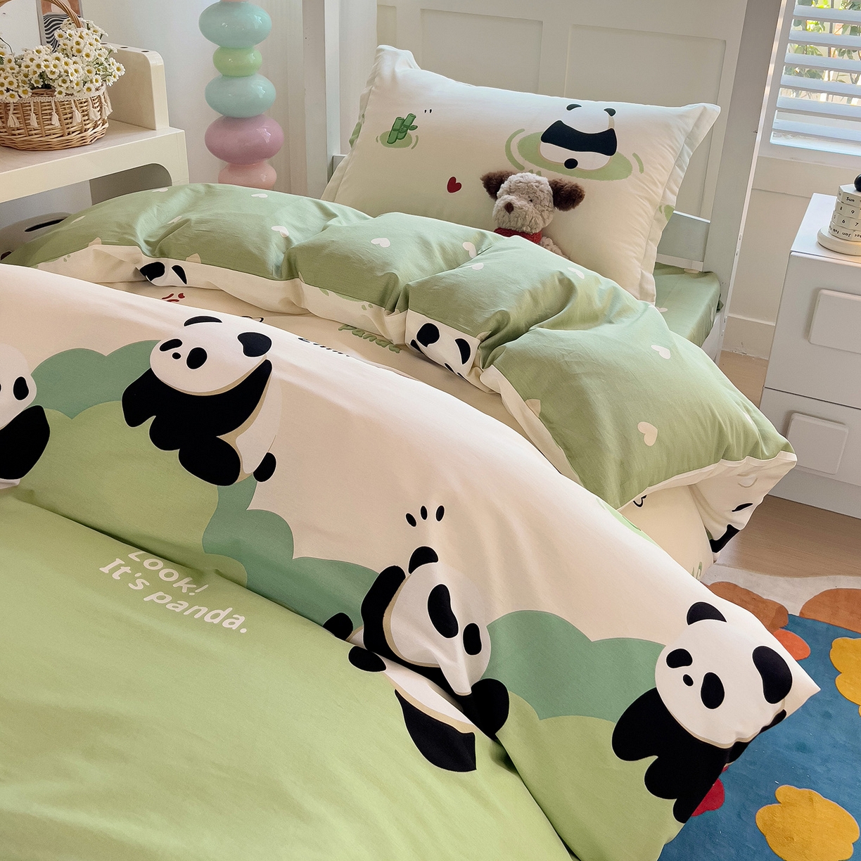 91家纺网 家纺一手货源 找家纺 依庭 2025新款全棉印花学生三件套宿舍三件套全棉三件套纯棉三件套 熊猫乐园