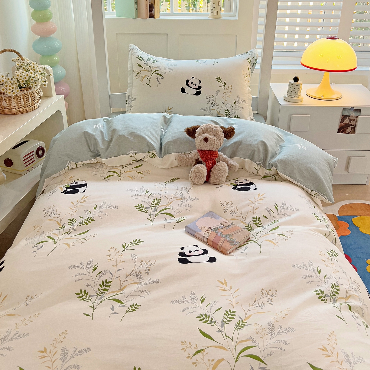 91家纺网 家纺一手货源 找家纺 依庭 2025新款全棉印花学生三件套宿舍三件套全棉三件套纯棉三件套 熊猫仔仔