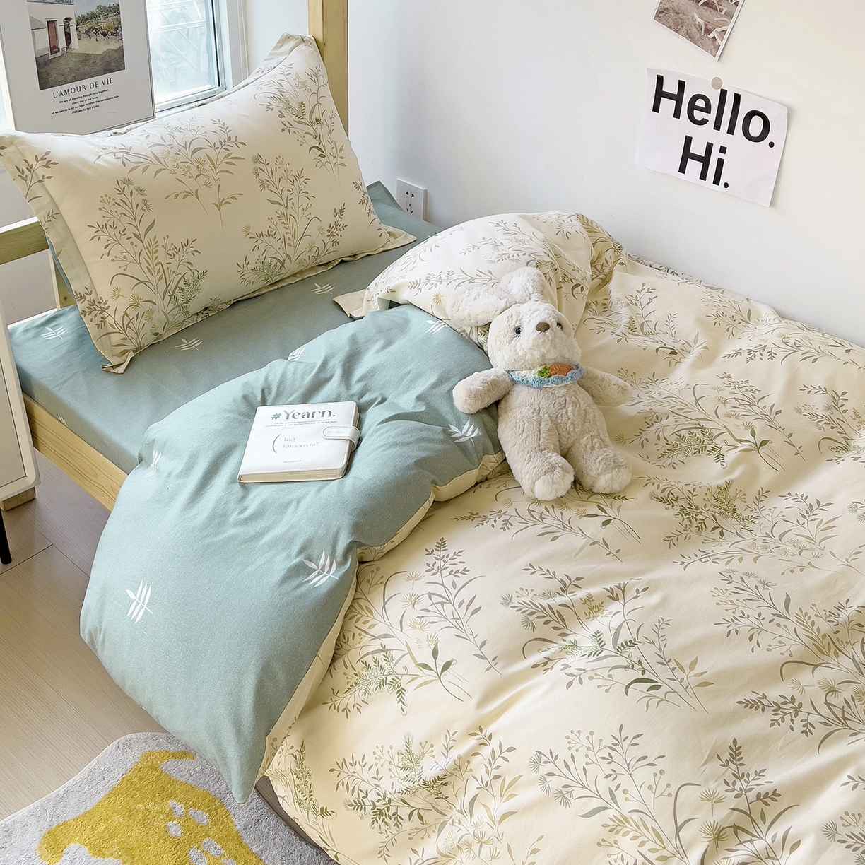 91家纺网 家纺一手货源 找家纺 依庭 2025新款全棉印花学生三件套宿舍三件套全棉三件套纯棉三件套 仙草