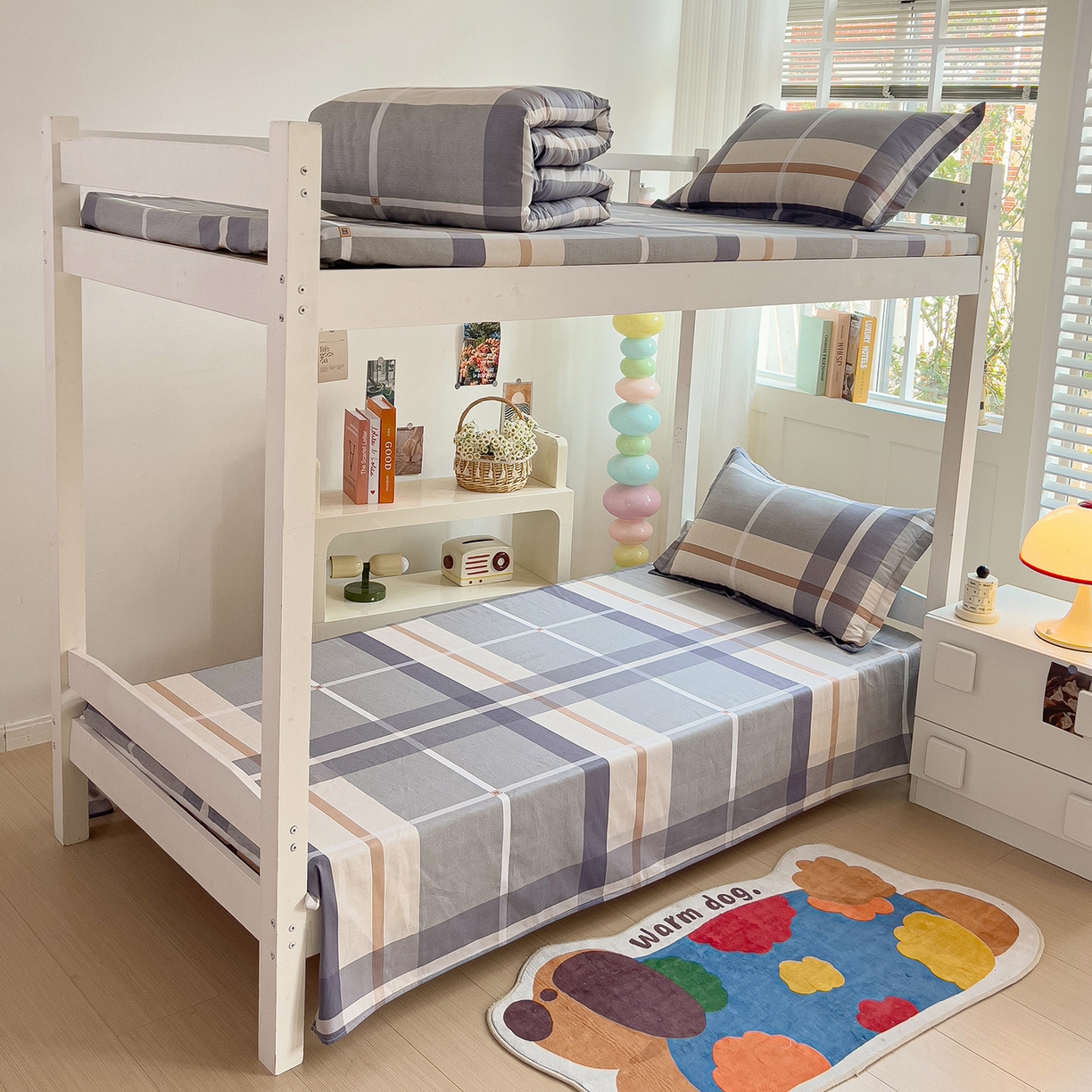 91家纺网 家纺一手货源 找家纺 依庭 2025新款全棉印花学生三件套宿舍三件套全棉三件套纯棉三件套 格纹速写