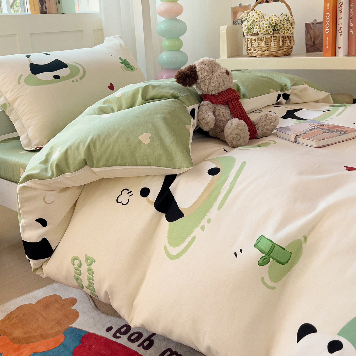 91家纺网 家纺一手货源 找家纺 依庭 2025新款全棉印花学生三件套宿舍三件套全棉三件套纯棉三件套 熊猫乐园