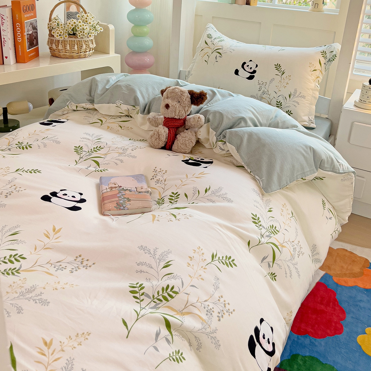 91家纺网 家纺一手货源 找家纺 依庭 2025新款全棉印花学生三件套宿舍三件套全棉三件套纯棉三件套 熊猫仔仔