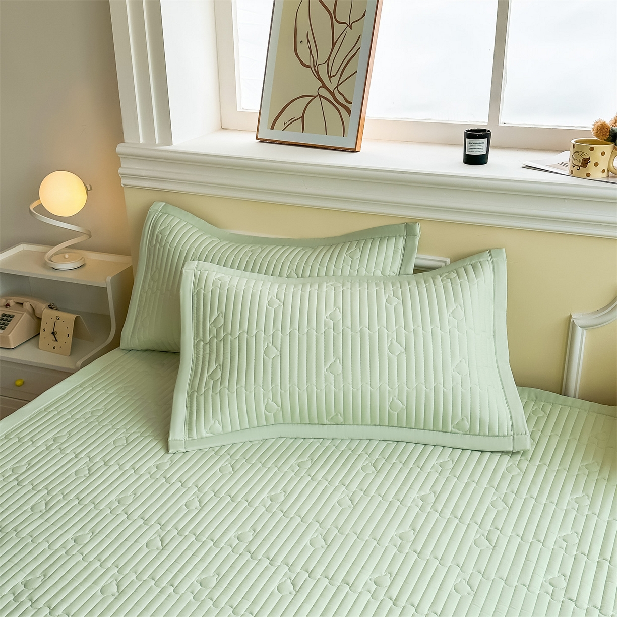 91家纺网 家纺一手货源 找家纺 雯豆家纺 2025新款加厚夹棉床褥子防滑床垫床护垫纯色素色绗缝垫子 爱心熊-床褥款清雅绿