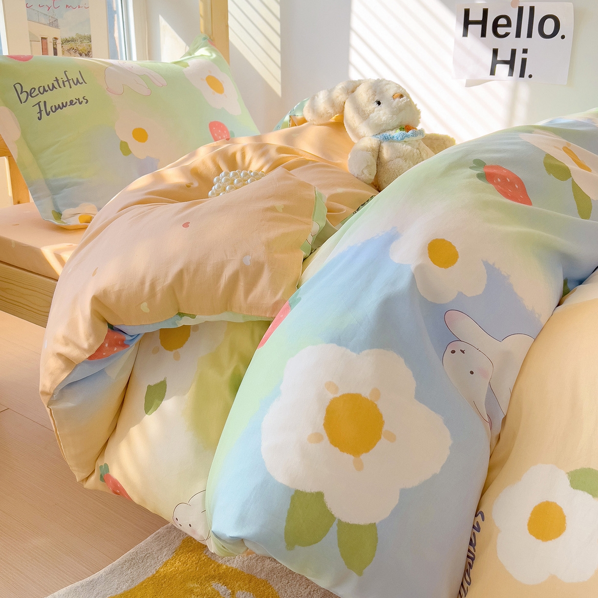 91家纺网 家纺一手货源 找家纺 依庭 2025新款全棉印花学生三件套宿舍三件套全棉三件套纯棉三件套 花蜜草莓