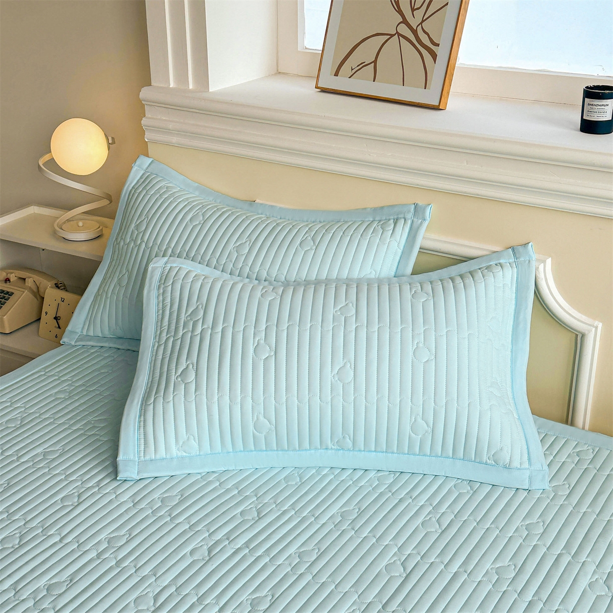 91家纺网 家纺一手货源 找家纺 雯豆家纺 2025新款加厚夹棉床褥子防滑床垫床护垫纯色素色绗缝垫子 爱心熊-床褥款淡水蓝