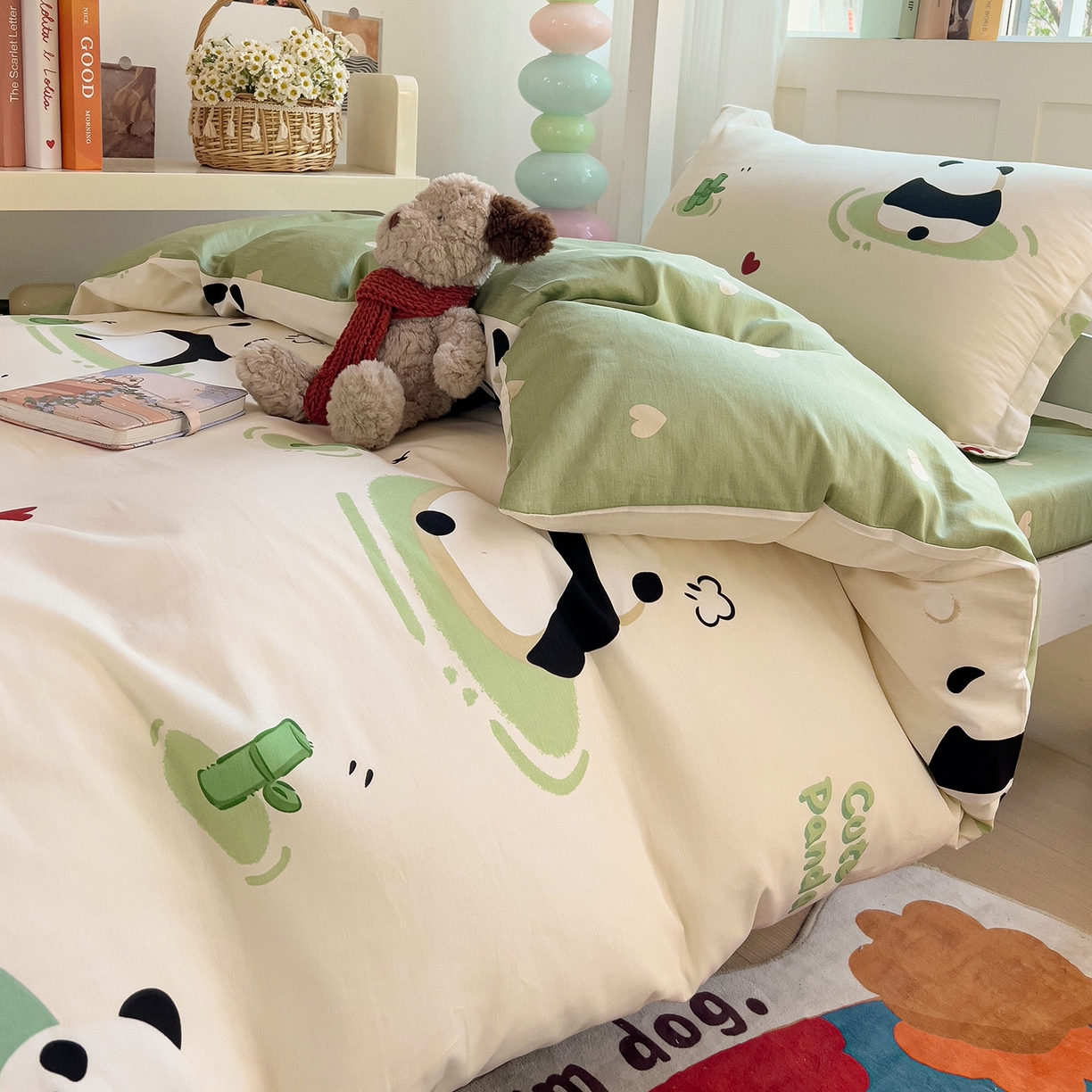 91家纺网 家纺一手货源 找家纺 依庭 2025新款全棉印花学生三件套宿舍三件套全棉三件套纯棉三件套 熊猫乐园