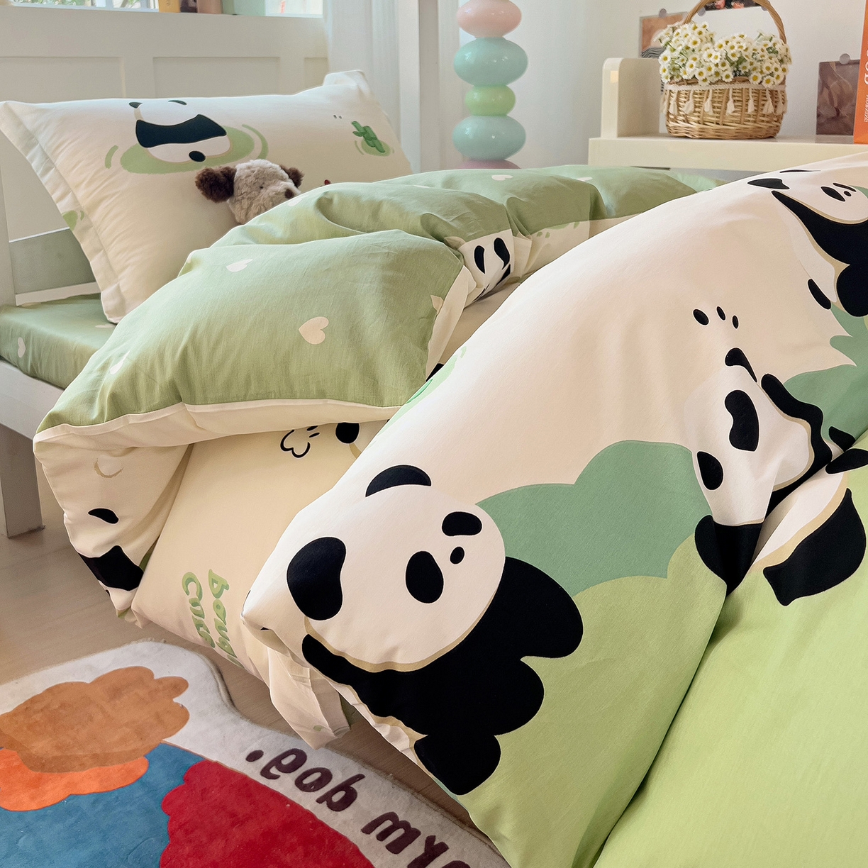 91家纺网 家纺一手货源 找家纺 依庭 2025新款全棉印花学生三件套宿舍三件套全棉三件套纯棉三件套 熊猫乐园