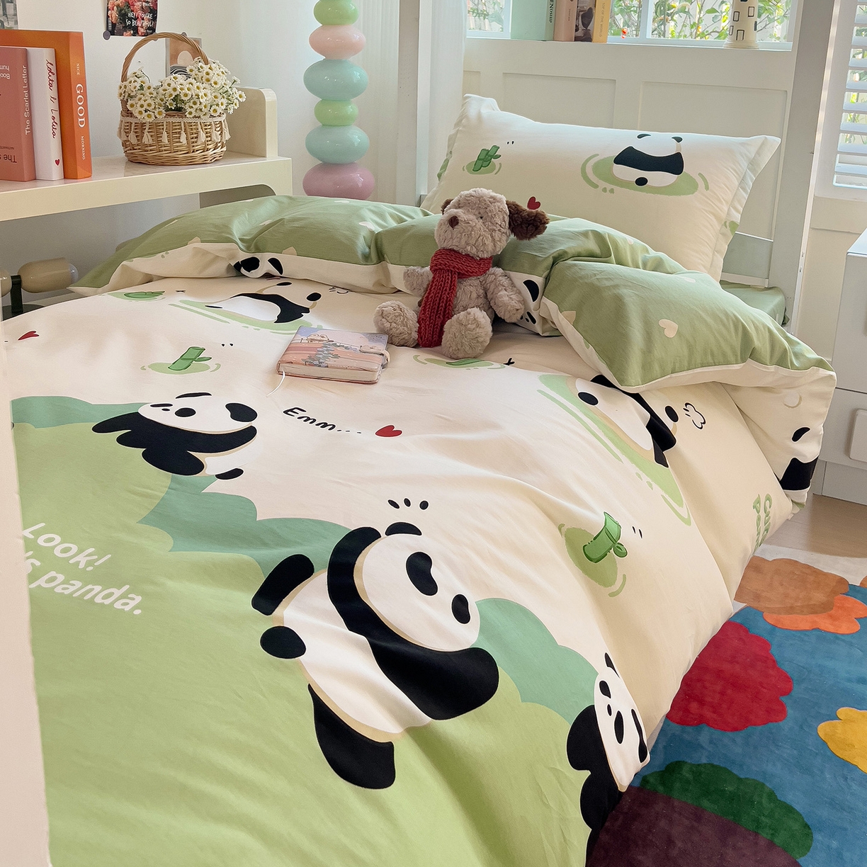 91家纺网 家纺一手货源 找家纺 依庭 2025新款全棉印花学生三件套宿舍三件套全棉三件套纯棉三件套 熊猫乐园