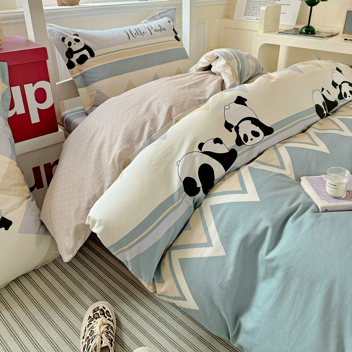 91家纺网 家纺一手货源 找家纺 依庭 2025新款全棉印花学生三件套宿舍三件套全棉三件套纯棉三件套 休闲熊猫