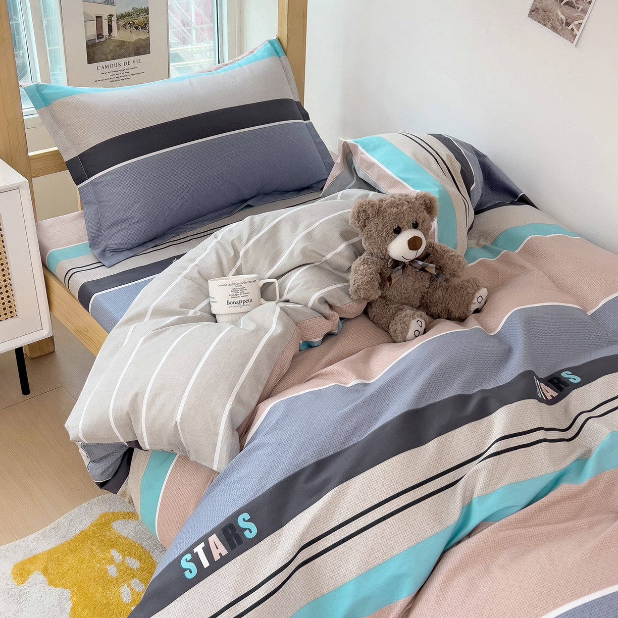 91家纺网 家纺一手货源 找家纺 依庭 2025新款全棉印花学生三件套宿舍三件套全棉三件套纯棉三件套 星空-玉