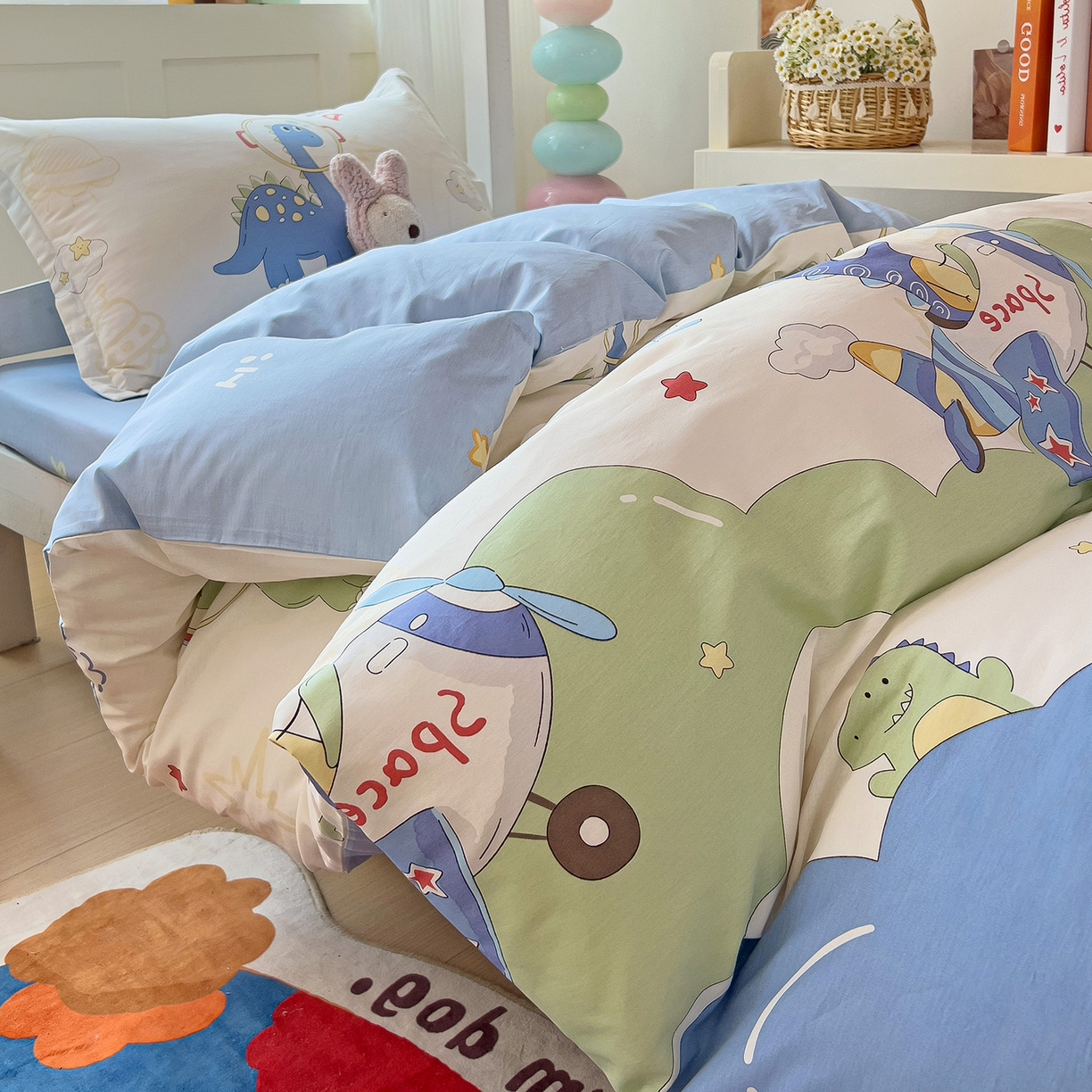 91家纺网 家纺一手货源 找家纺 依庭 2025新款全棉印花学生三件套宿舍三件套全棉三件套纯棉三件套 遨游太空