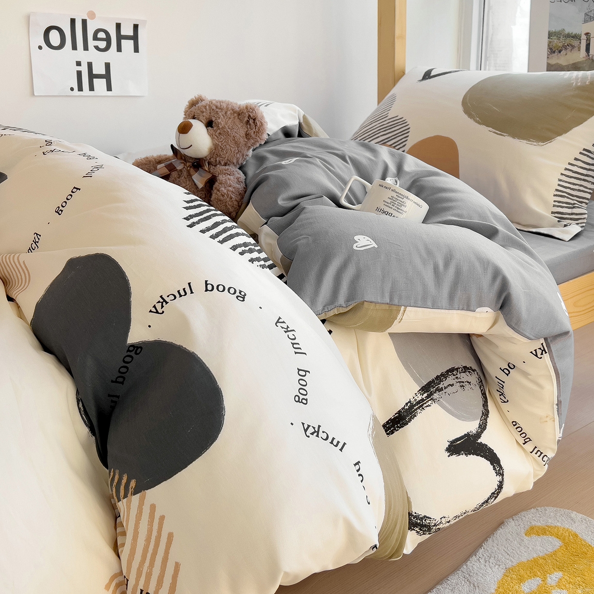 91家纺网 家纺一手货源 找家纺 依庭 2025新款全棉印花学生三件套宿舍三件套全棉三件套纯棉三件套 卡布奇诺